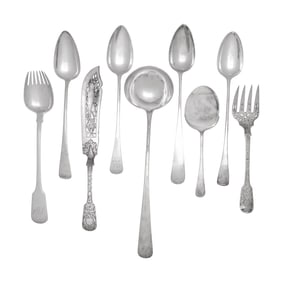 An Assembled Collection of Ten English and Scottish Silver Serving Articles