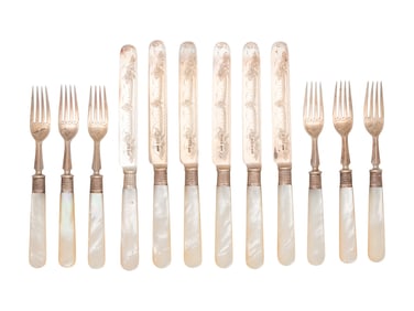 A Victorian Silver and Mother-of-Pearl Fruit Service