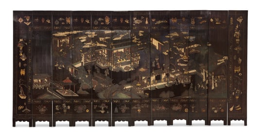 A Chinese Export Twelve-Panel Coromandel Screen
