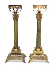 A Pair of Gilt-Metal and Onyx Lamps