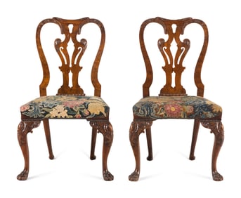 A Pair of George II Carved Mahogany Side Chairs