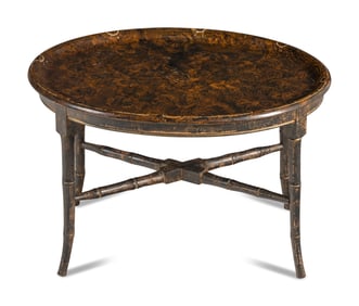 A Faux Bois and Parcel Gilt Papier-Mâché Tray on Stand