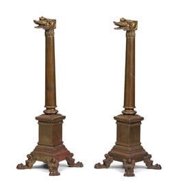 A Pair of English Brass Dragon-Form Andirons