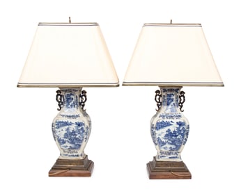 A Pair of Chinese Export Porcelain Vases Mounted as Lamps