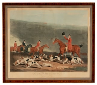 A Hand-Colored Engraving Depicting Francis Duckenfield Astley and his Harriers