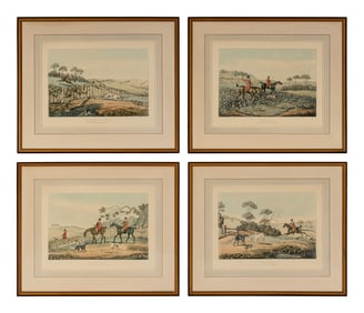 A Set of Four English Hand-Colored Etchings of Hunting Scenes