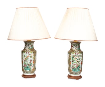 A Pair of Chinese Export Famille Rose Vases Mounted as Lamps