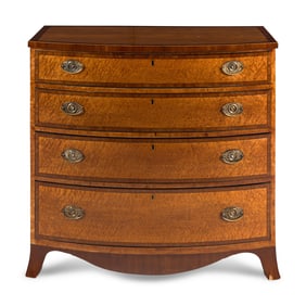 A George III Maple, Satinwood and Mahogany Bowfront Chest of Drawers