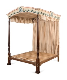 A George III Mahogany and Polychrome Decorated Tester Bed