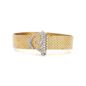RETRO, BICOLOR GOLD AND DIAMOND BUCKLE BRACELET