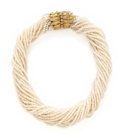 YELLOW GOLD AND SEED PEARL TORSADE NECKLACE