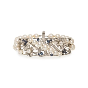 CULTURED PEARL, DIAMOND, AND SAPPHIRE BRACELET