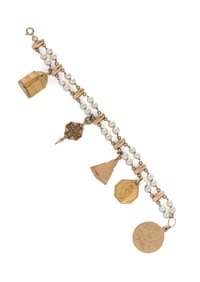 CULTURED PEARL AND YELLOW GOLD CHARM BRACELET