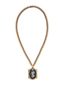 VICTORIAN, ONYX CAMEO LOCKET PENDANT NECKLACE
