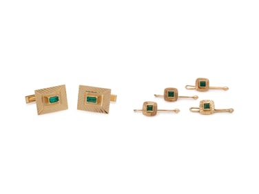 EMERALD AND YELLOW GOLD DRESS SET