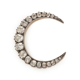 ANTIQUE, DIAMOND CRESCENT BROOCH