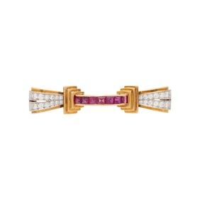 RETRO, RUBY AND DIAMOND BAR PIN