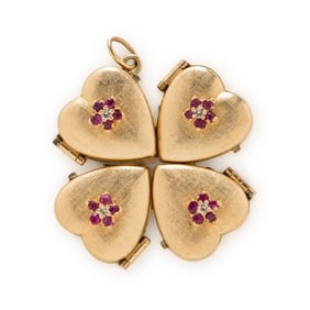 YELLOW GOLD FOUR LEAF CLOVER LOCKET CHARM