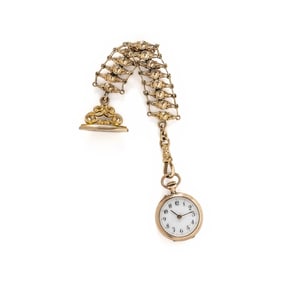 YELLOW GOLD POCKET WATCH PENDANT BROOCH