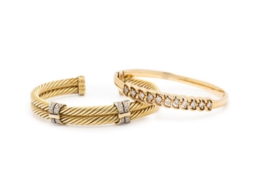 TWO YELLOW GOLD AND DIAMOND BRACELETS