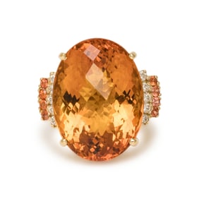YELLOW GOLD, CITRINE, AND DIAMOND RING