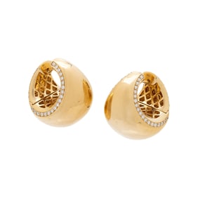 YELLOW GOLD AND DIAMOND HUGGIE HOOP EARRINGS