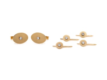 BRUSHED YELLOW GOLD AND DIAMOND DRESS SET