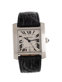 CARTIER, REF. 2302 STAINLESS STEEL 'TANK FRANÇAISE' DATE WATCH