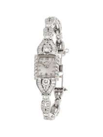 HAMILTON, PLATINUM AND DIAMOND WATCH