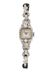 HAMILTON, PLATINUM AND DIAMOND WATCH