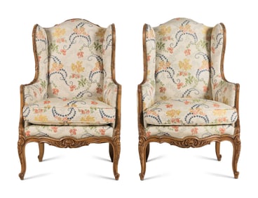 A Pair of Louis XV Style Beechwood Bergères