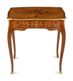 A Louis XV Gilt Bronze Mounted Tulipwood, Kingwood and Floral Marquetry Table à Écrire