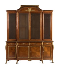 A Louis XV Style Gilt Bronze Mounted Mahogany Vitrine Cabinet