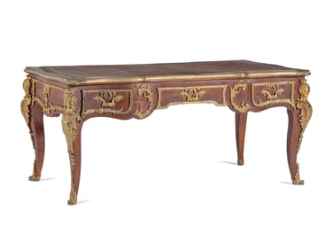 A Louis XV Style Gilt Bronze Mounted Mahogany Bureau Plat
