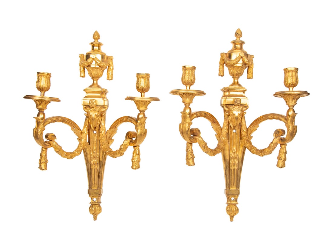 A Pair of Louis XV/XVI Transitional Gilt Bronze Two-Light Wall Sconces (1 of 2)