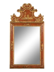 A Louis XVI Style Chinoiserie Decorated and Parcel Gilt Mirror