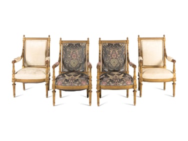 A Set of Four Louis XVI Style Giltwood Fauteuils