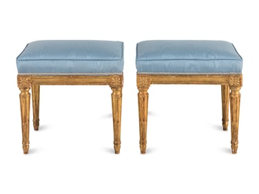 A Pair of Louis XVI Carved Giltwood Tabourets