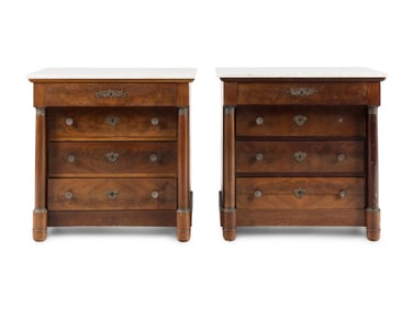 A Pair of Empire Style Mahogany Marble-Top Commodes