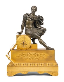 An Empire Gilt and Patinated Bronze Figural Mantel Clock