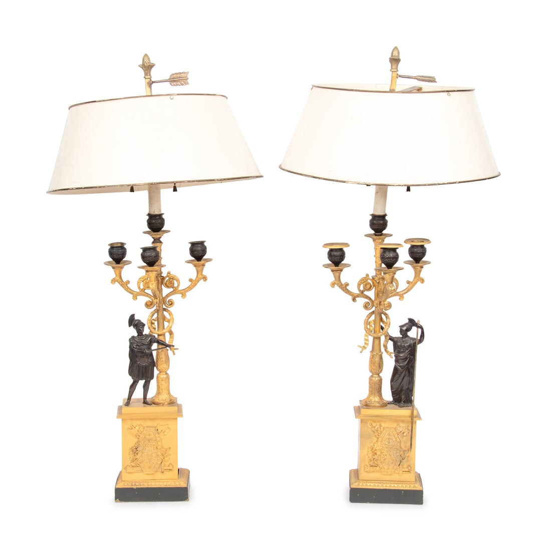 A Pair of Empire Gilt and Patinated Bronze Four-Light Candelabra (1 of 4)