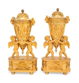 A Pair of Empire Ormolu Vases and Covers