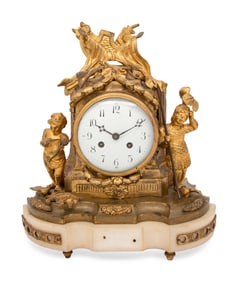 A French Gilt Bronze and Marble Mantel Clock