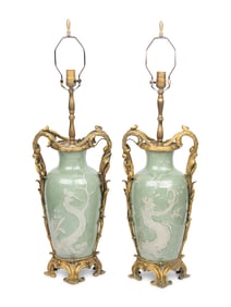 A Pair of French Gilt Bronze Mounted Chinese Celadon Porcelain Vases