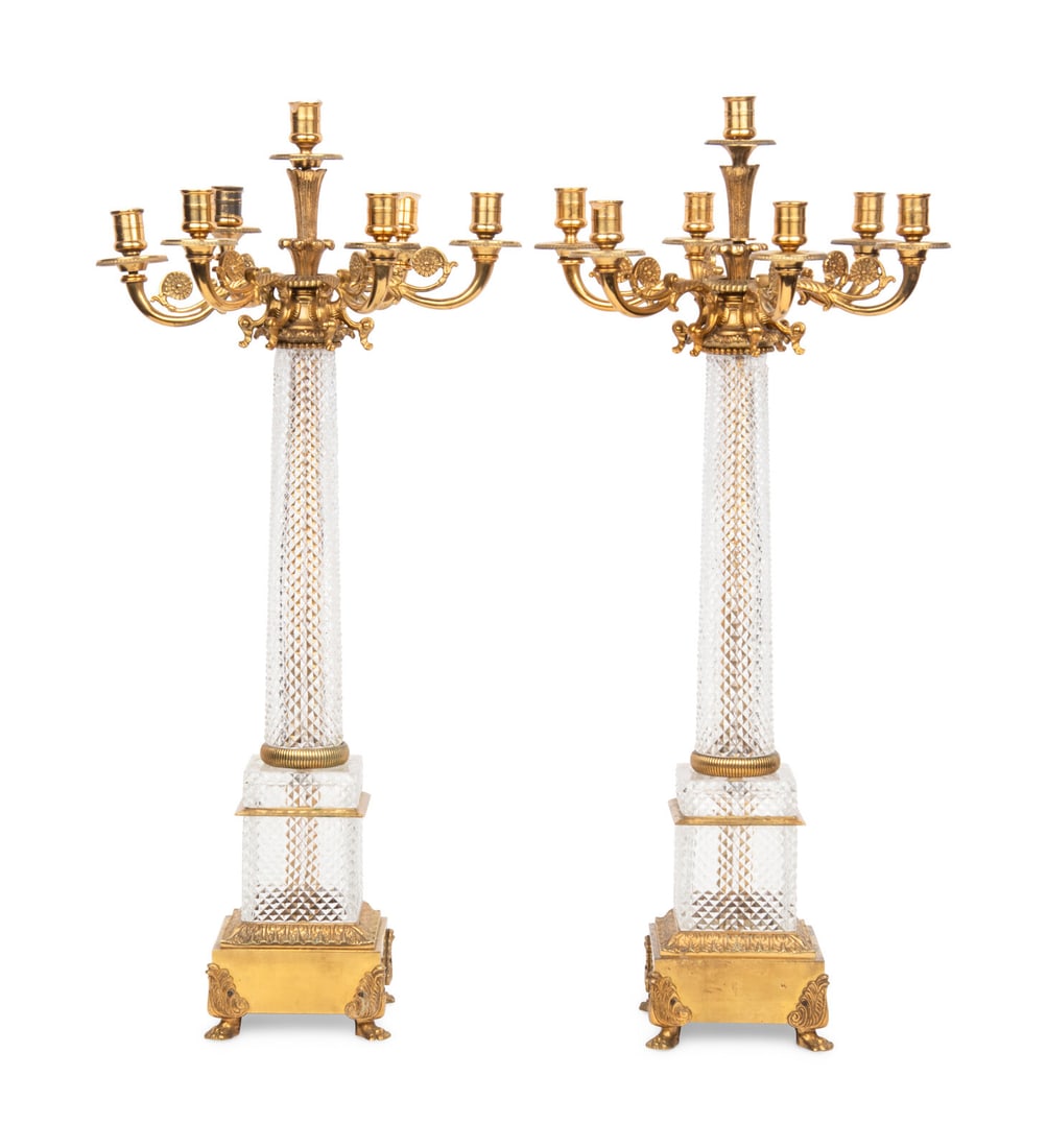 A Pair of Louis-Philippe Style Gilt Metal Mounted Cut Glass Seven-Light Candelabra (1 of 3)