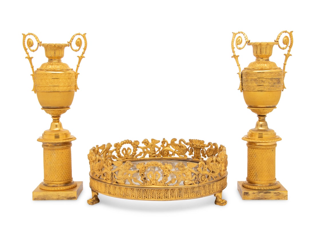 A Louis-Philippe Gilt Bronze Surtout de Table and a Pair of Restauration Gilt Bronze Urns (1 of 4)