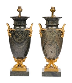 A Pair of French Gilt Bronze Mounted Green Marble Vases