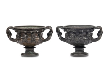 A Pair of French Patinated Bronze Warwick Vases