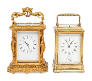 Two French Gilt-Brass Carriage Clocks