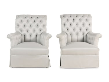 A Pair of Napoleon III Button-Tufted Bergères